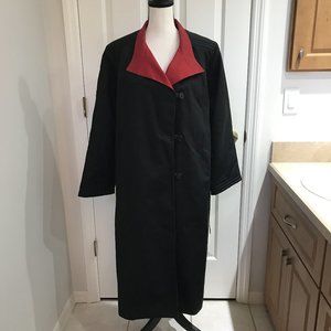 Vintage Black Trench Coat w/ Red Trim 12-14